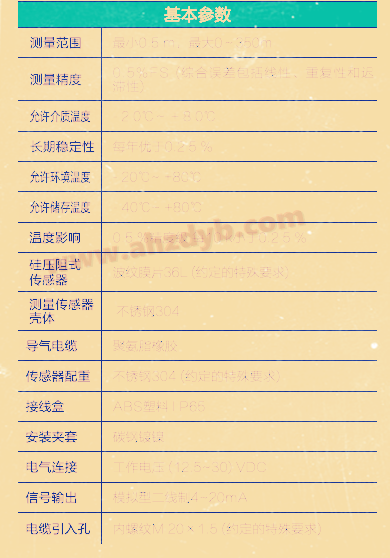 RPDB51投入式靜壓液位計(jì)基本參數(shù)